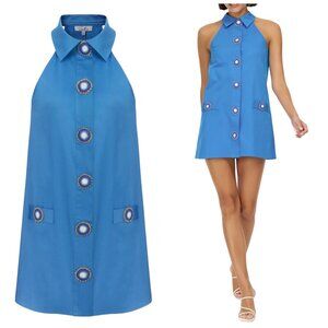 My Beachy Side Amber Mini Dress Blue Evil Eye Cotton Size S NWT